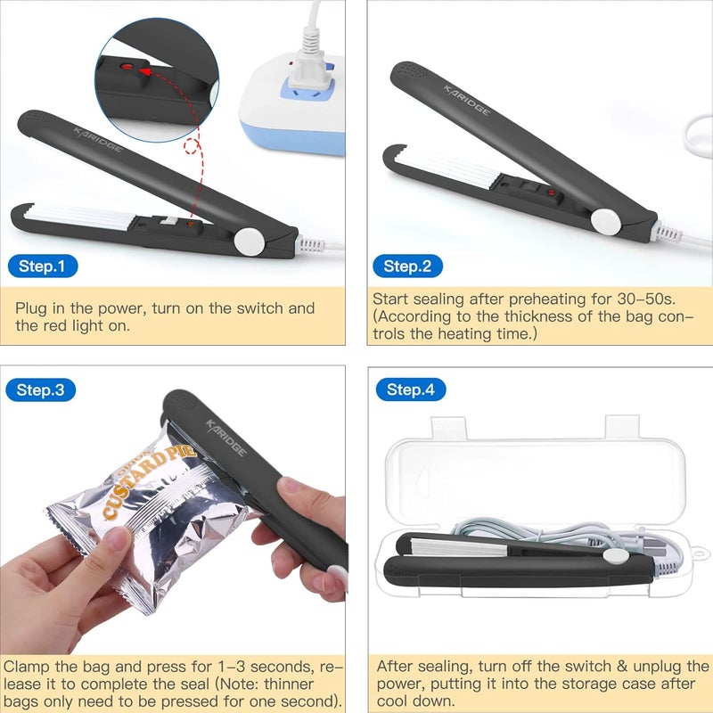 Karidge Chip Bag Sealer Heat Seal Kitchen Gadgets, Mini Bag Resealer for Food Storage, Handheld Heat Sealer for Chips Bag, Foil Bag, Mylar Bags, Color Street Nails Strips with Storage Case - Image 4